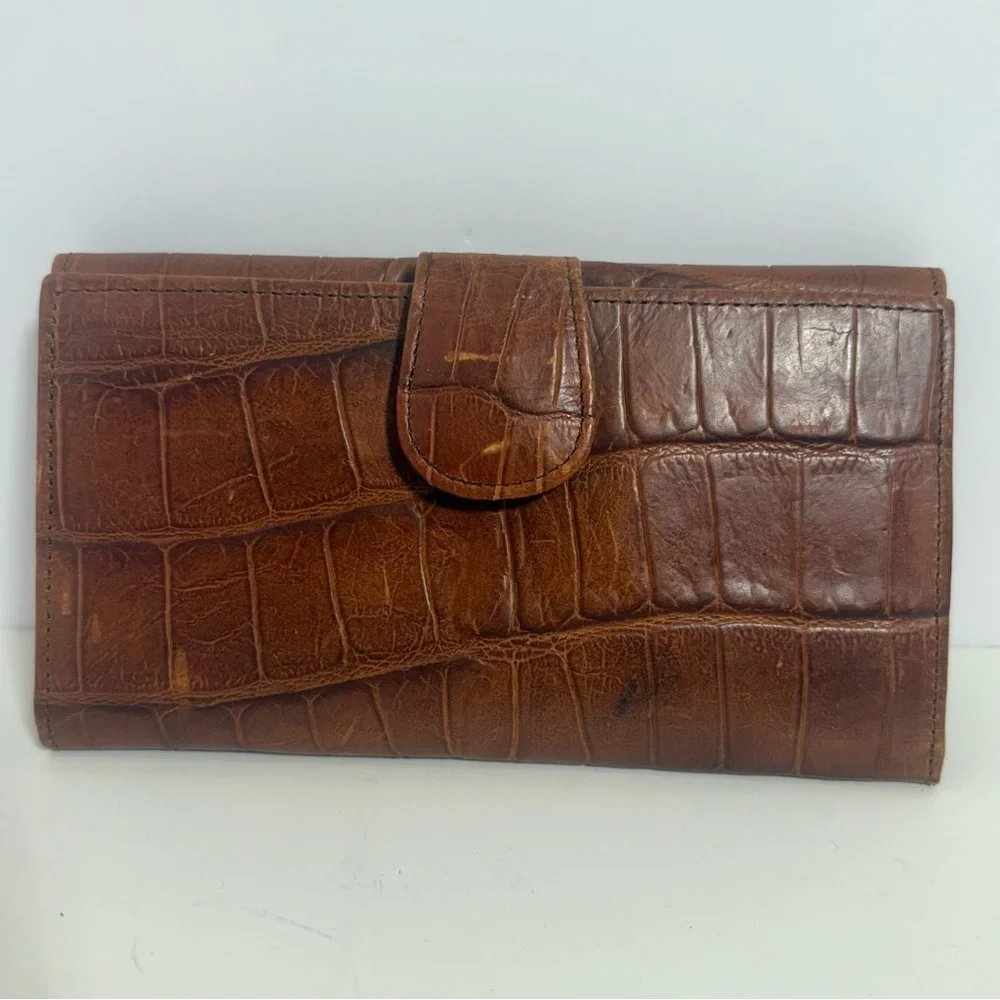 BRIGHTON  WALLET Brown Leather Large Organizer Clutch Silver Brown Classic
